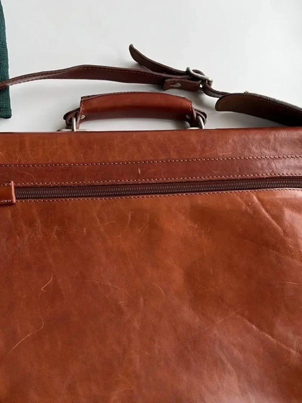 T. Anthony Soft Flap Briefcase Laptop Bag Brown Italian Leather Shoulder Strap